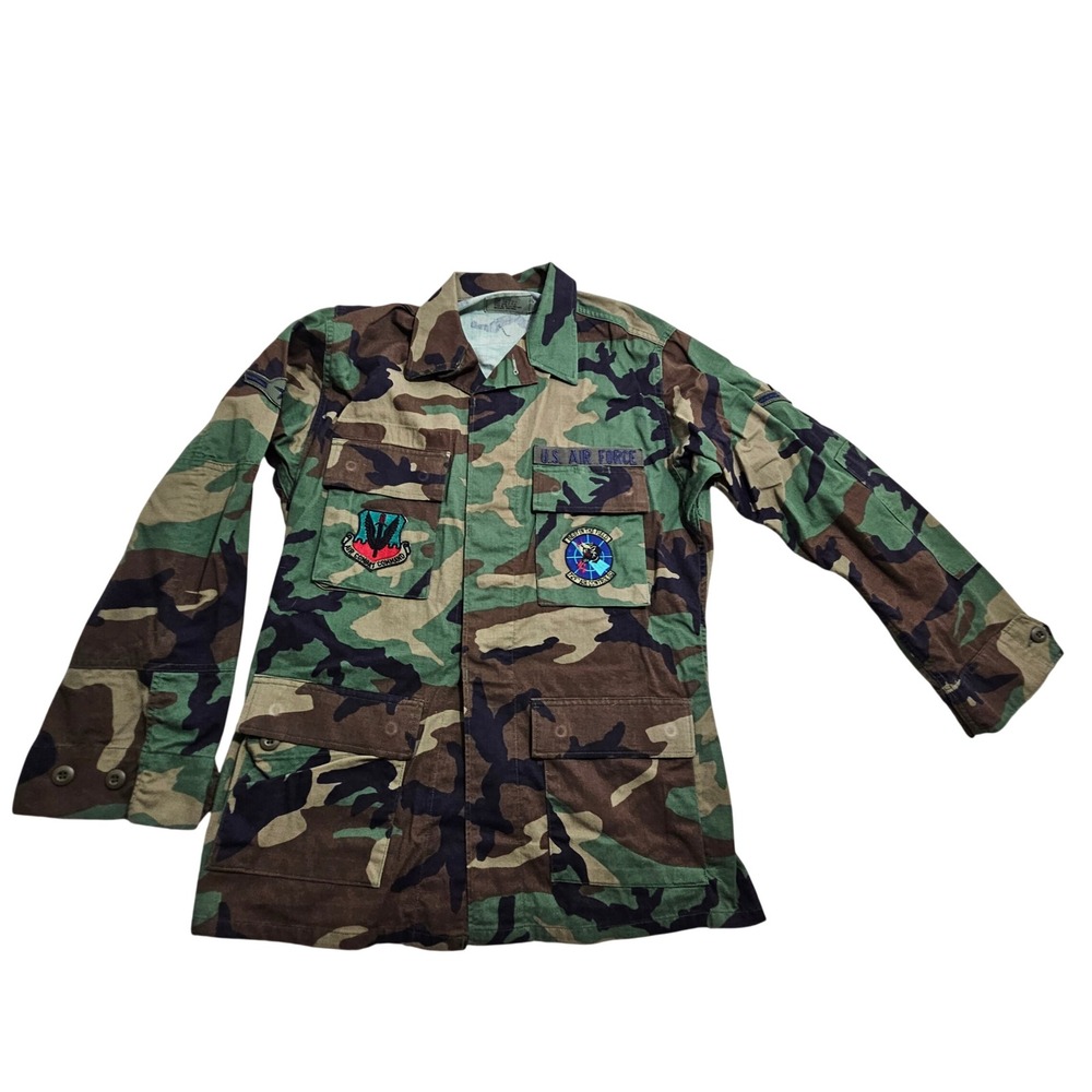 US Air Force BDU Field Jacket Green Woodland Camo Patched Utility Shirt